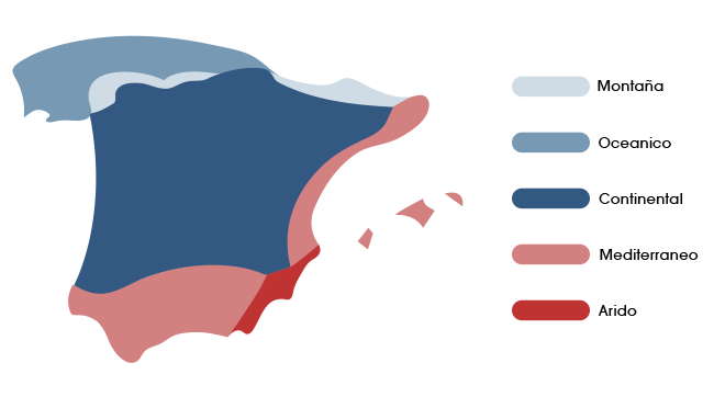 Carte d'Espagne - Zone Température